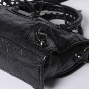Very Good Condition BALENCIAGA Classic Mini City 2WAY Shoulder Bag 300295 Logo Black Bronze Hardware Used 4a001226
