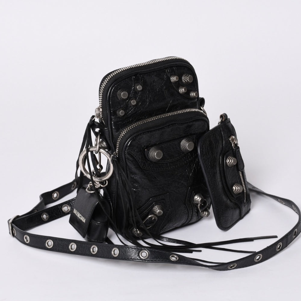 BALENCIAGA バレンシアガ ルカゴール ショルダーバッグ メンズバッグ 742015 ブラック シルバー金具 美品 中古 4a000733
