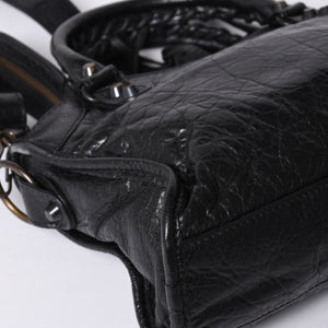 Very Good Condition BALENCIAGA Classic Mini City 2WAY Shoulder Bag 300295 Logo Black Bronze Hardware Used 4a001226