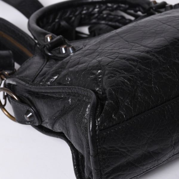 Very Good Condition BALENCIAGA Classic Mini City 2WAY Shoulder Bag 300295 Logo Black Bronze Hardware Used 4a001226