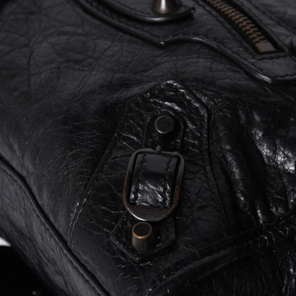 Very Good Condition BALENCIAGA Classic Mini City 2WAY Shoulder Bag 300295 Logo Black Bronze Hardware Used 4a001226