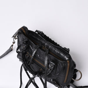 Very Good Condition BALENCIAGA Classic Mini City 2WAY Shoulder Bag 300295 Logo Black Bronze Hardware Used 4a001226