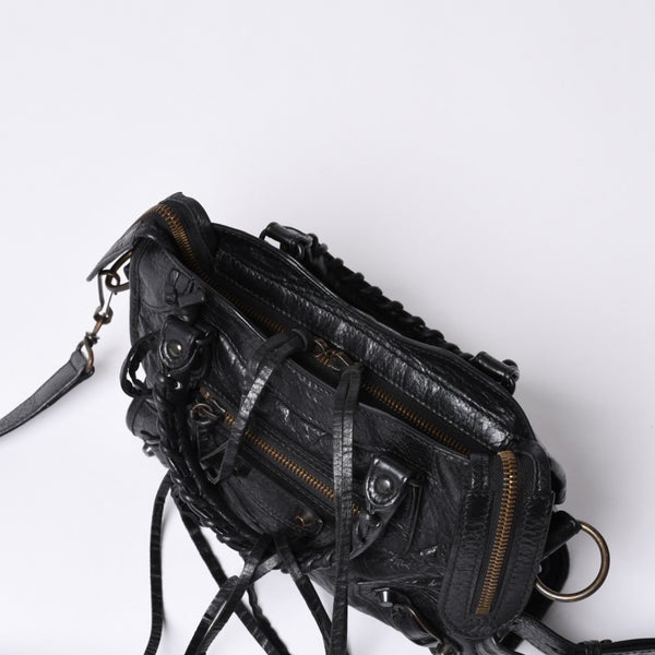 Very Good Condition BALENCIAGA Classic Mini City 2WAY Shoulder Bag 300295 Logo Black Bronze Hardware Used 4a001226