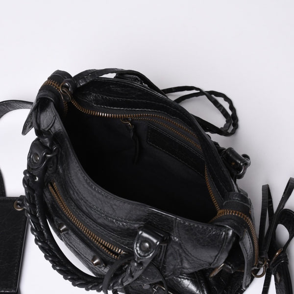 Very Good Condition BALENCIAGA Classic Mini City 2WAY Shoulder Bag 300295 Logo Black Bronze Hardware Used 4a001226