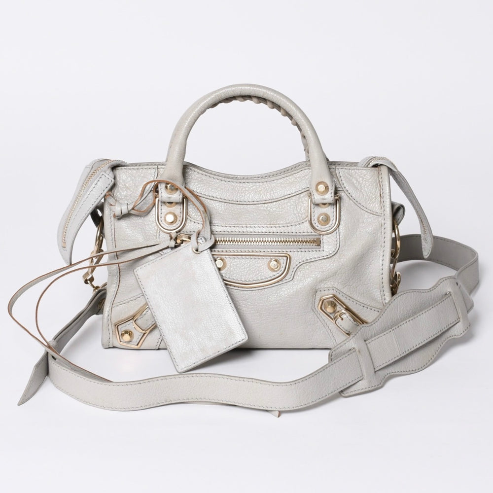 BALENCIAGA バレンシアガ クラシック ミニ シティ 2WAY ショルダーバッグ 300295 ロゴ グレー シルバー金具 美品 中古 4a001119