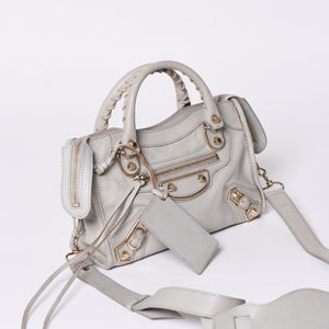 BALENCIAGA バレンシアガ クラシック ミニ シティ 2WAY ショルダーバッグ 300295 ロゴ グレー シルバー金具 美品 中古 4a001119