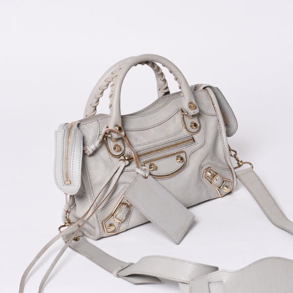 BALENCIAGA バレンシアガ クラシック ミニ シティ 2WAY ショルダーバッグ 300295 ロゴ グレー シルバー金具 美品 中古 4a001119