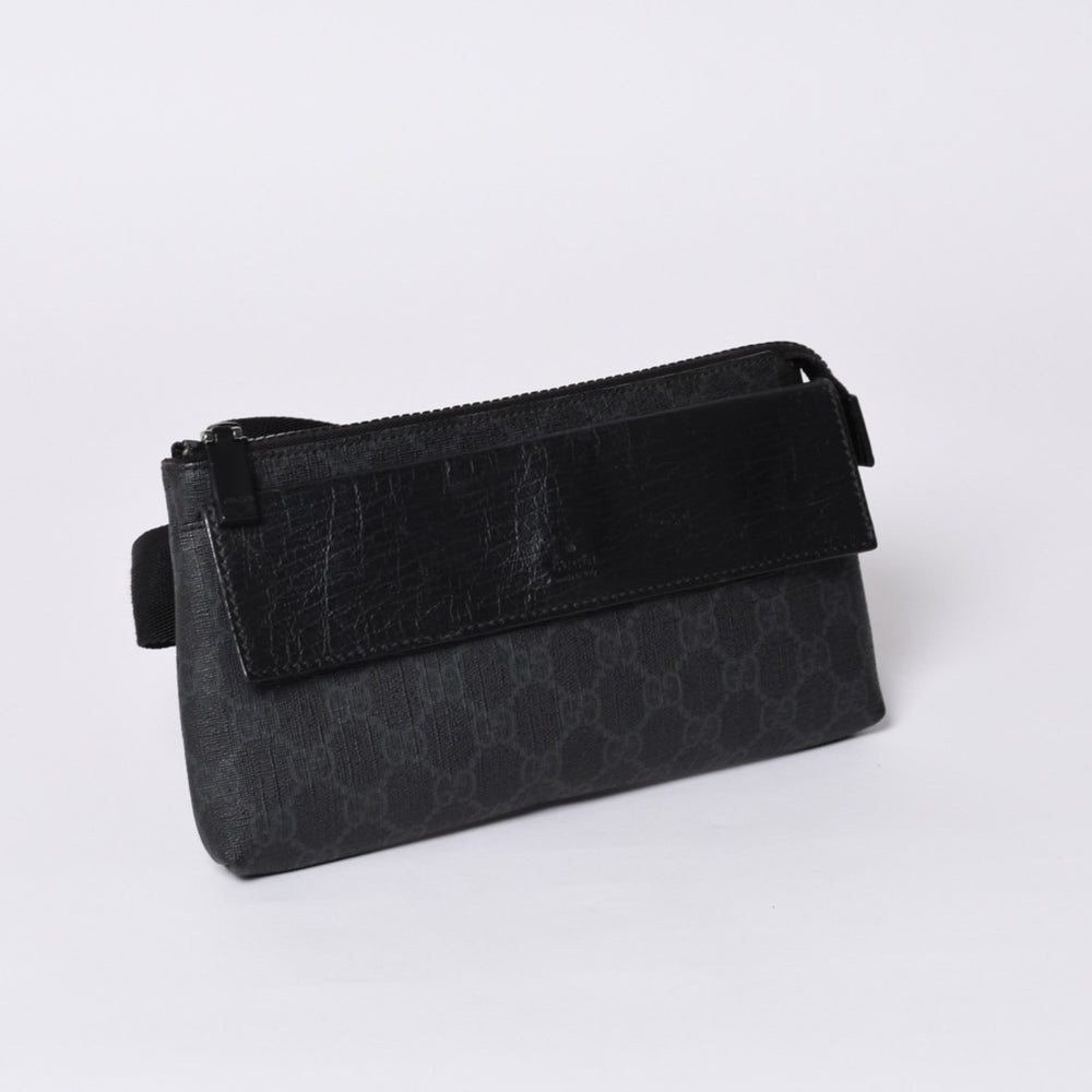 GUCCI Gucci Waist Bag Body Bag 161833 GG Supreme PVC Black Black Leather Good Condition Used 4a000505