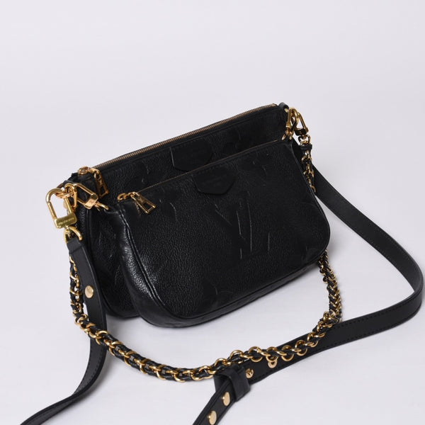 極美品 LOUIS VUITTON ルイヴィトン モノグラム アンプラント ミュルティ ポシェット アクセソワール ブラック M80399 現行 ゴールド金具 中古 4a000801