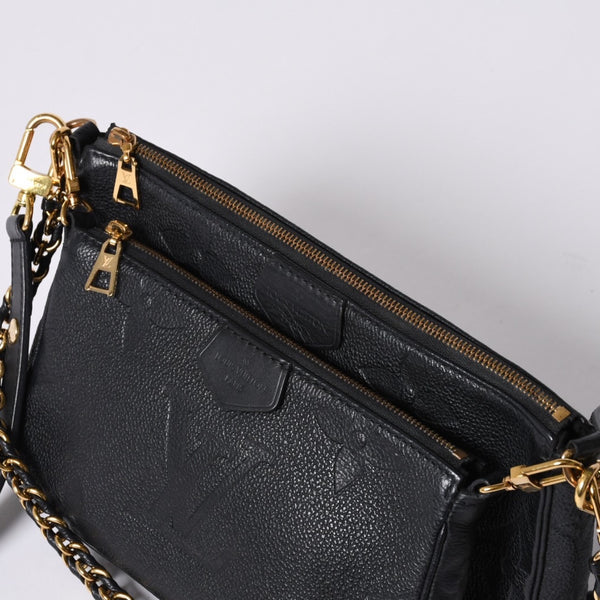極美品 LOUIS VUITTON ルイヴィトン モノグラム アンプラント ミュルティ ポシェット アクセソワール ブラック M80399 現行 ゴールド金具 中古 4a000801