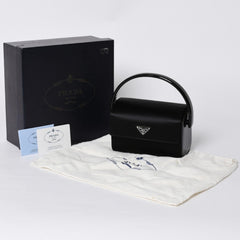 新品未使用 PRADA プラダ ハンドバッグ B6782 トライアングルロゴ 三角ロゴ レザー レーヨン シルク ブラック シルバー金具 中古 4a000424