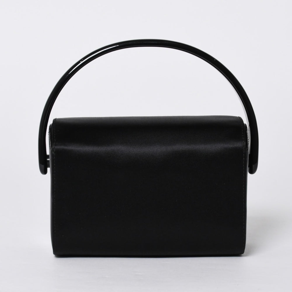 新品未使用 PRADA プラダ ハンドバッグ B6782 トライアングルロゴ 三角ロゴ レザー レーヨン シルク ブラック シルバー金具 中古 4a000424