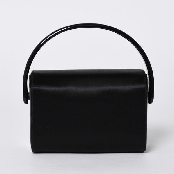 新品未使用 PRADA プラダ ハンドバッグ B6782 トライアングルロゴ 三角ロゴ レザー レーヨン シルク ブラック シルバー金具 中古 4a000424