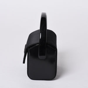 新品未使用 PRADA プラダ ハンドバッグ B6782 トライアングルロゴ 三角ロゴ レザー レーヨン シルク ブラック シルバー金具 中古 4a000424