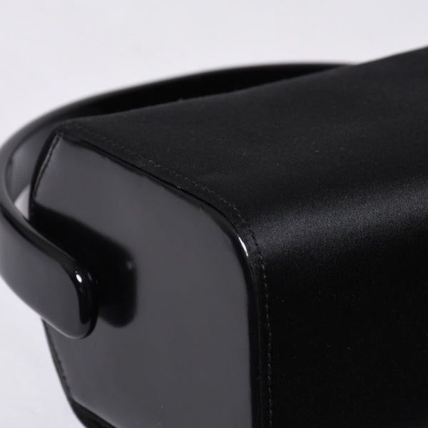 新品未使用 PRADA プラダ ハンドバッグ B6782 トライアングルロゴ 三角ロゴ レザー レーヨン シルク ブラック シルバー金具 中古 4a000424