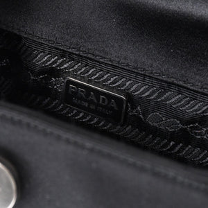 新品未使用 PRADA プラダ ハンドバッグ B6782 トライアングルロゴ 三角ロゴ レザー レーヨン シルク ブラック シルバー金具 中古 4a000424
