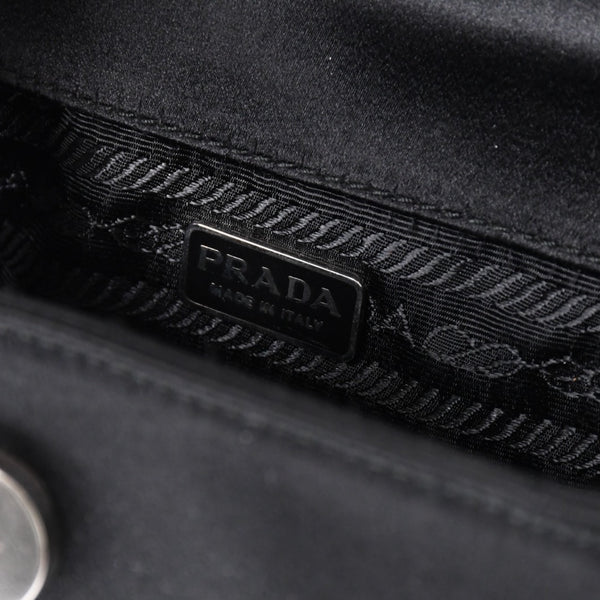 新品未使用 PRADA プラダ ハンドバッグ B6782 トライアングルロゴ 三角ロゴ レザー レーヨン シルク ブラック シルバー金具 中古 4a000424