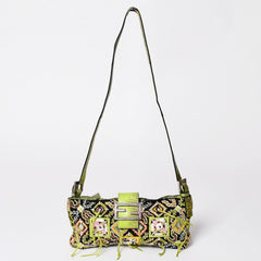 Very good condition FENDI Mamma bucket one shoulder bag green beads leather silver metal fittings used 4a000735