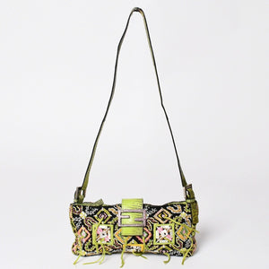 Very good condition FENDI Mamma bucket one shoulder bag green beads leather silver metal fittings used 4a000735