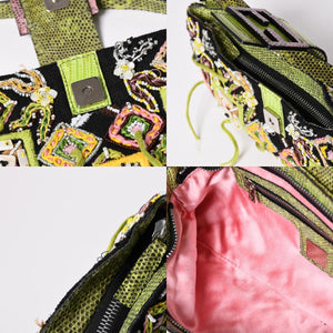 Very good condition FENDI Mamma bucket one shoulder bag green beads leather silver metal fittings used 4a000735