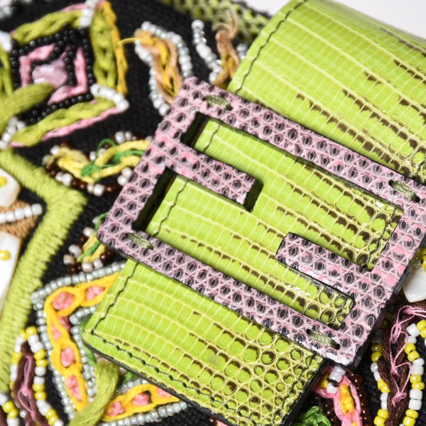Very good condition FENDI Mamma bucket one shoulder bag green beads leather silver metal fittings used 4a000735