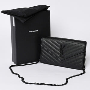 新品未使用 SAINT LAURENT PARIS サンローランパリ カサンドラ エンベロープ チェーンウォレット 377828 グレインドプードルレザー 中古 4a000428