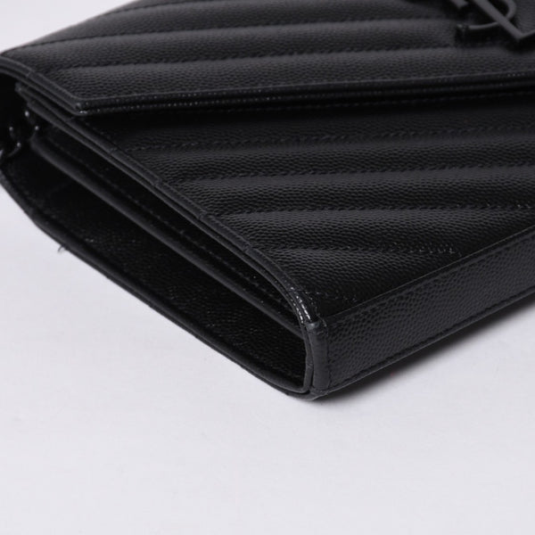 新品未使用 SAINT LAURENT PARIS サンローランパリ カサンドラ エンベロープ チェーンウォレット 377828 グレインドプードルレザー 中古 4a000428