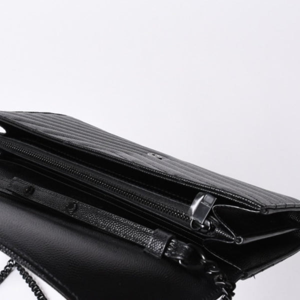 新品未使用 SAINT LAURENT PARIS サンローランパリ カサンドラ エンベロープ チェーンウォレット 377828 グレインドプードルレザー 中古 4a000428