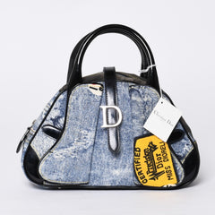 Christian Dior Double Saddle Bag BO H 0101 Denim Print Canvas Navy Good Condition Used 4a000754