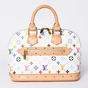 極美品 LOUIS VUITTON ルイヴィトン アルマ ハンドバッグ M92647 モノグラム マルチカラー ホワイト 村上隆 中古 4a001068