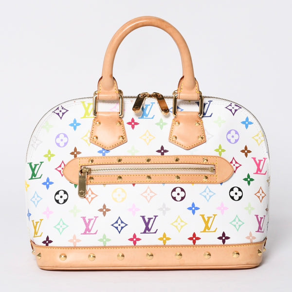 極美品 LOUIS VUITTON ルイヴィトン アルマ ハンドバッグ M92647 モノグラム マルチカラー ホワイト 村上隆 中古 4a001068