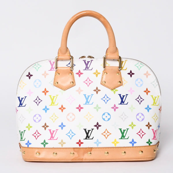 極美品 LOUIS VUITTON ルイヴィトン アルマ ハンドバッグ M92647 モノグラム マルチカラー ホワイト 村上隆 中古 4a001068