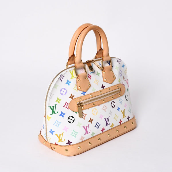極美品 LOUIS VUITTON ルイヴィトン アルマ ハンドバッグ M92647 モノグラム マルチカラー ホワイト 村上隆 中古 4a001068