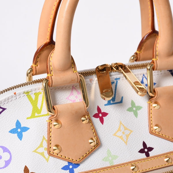 極美品 LOUIS VUITTON ルイヴィトン アルマ ハンドバッグ M92647 モノグラム マルチカラー ホワイト 村上隆 中古 4a001068