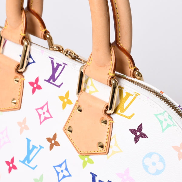 極美品 LOUIS VUITTON ルイヴィトン アルマ ハンドバッグ M92647 モノグラム マルチカラー ホワイト 村上隆 中古 4a001068