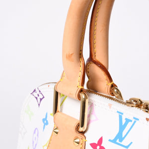 極美品 LOUIS VUITTON ルイヴィトン アルマ ハンドバッグ M92647 モノグラム マルチカラー ホワイト 村上隆 中古 4a001068