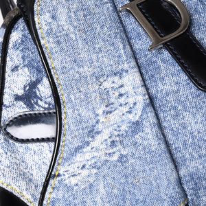 Christian Dior Double Saddle Bag BO H 0101 Denim Print Canvas Navy Good Condition Used 4a000754