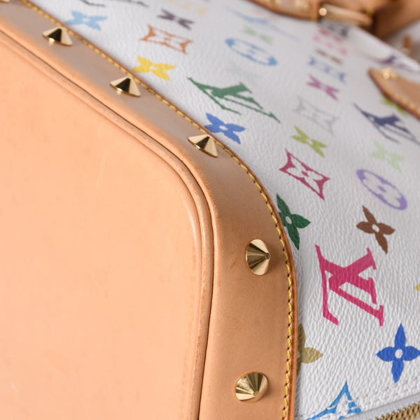 極美品 LOUIS VUITTON ルイヴィトン アルマ ハンドバッグ M92647 モノグラム マルチカラー ホワイト 村上隆 中古 4a001068