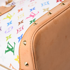 極美品 LOUIS VUITTON ルイヴィトン アルマ ハンドバッグ M92647 モノグラム マルチカラー ホワイト 村上隆 中古 4a001068