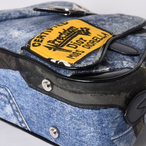 Christian Dior Double Saddle Bag BO H 0101 Denim Print Canvas Navy Good Condition Used 4a000754