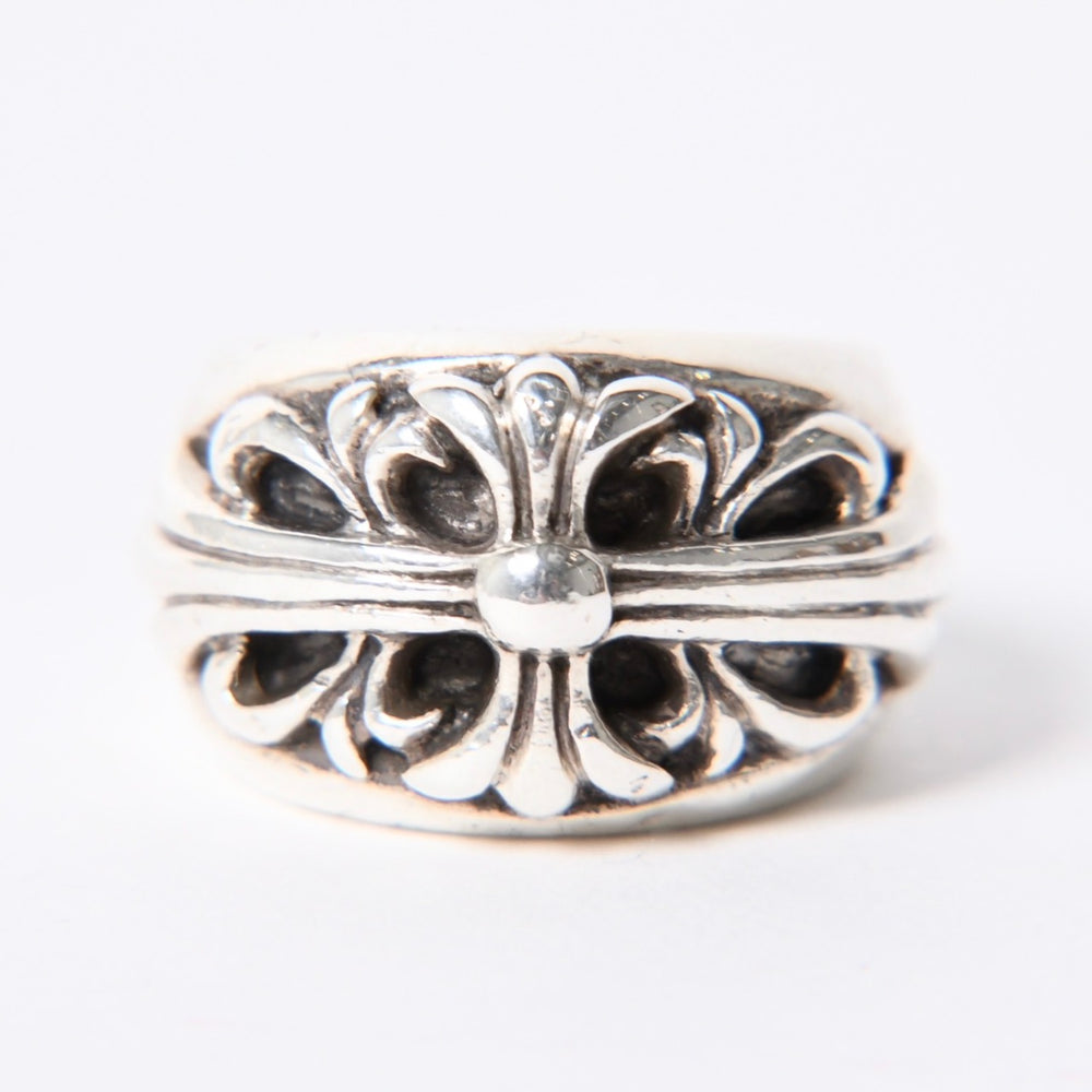 CHROME HEARTS クロムハーツ FLORAL CROSS フローラルクロス リング 指輪 重量約15.3g サイズ15号 スターリングシルバー 美品 中古 4a001138