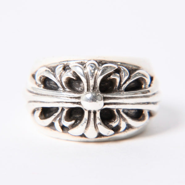 CHROME HEARTS クロムハーツ FLORAL CROSS フローラルクロス リング 指輪 重量約15.3g サイズ15号 スターリングシルバー 美品 中古 4a001138
