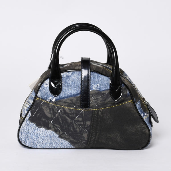 Christian Dior Double Saddle Bag BO H 0101 Denim Print Canvas Navy Good Condition Used 4a000754