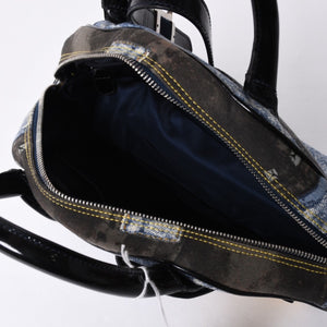 Christian Dior Double Saddle Bag BO H 0101 Denim Print Canvas Navy Good Condition Used 4a000754