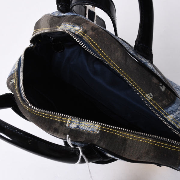 Christian Dior Double Saddle Bag BO H 0101 Denim Print Canvas Navy Good Condition Used 4a000754