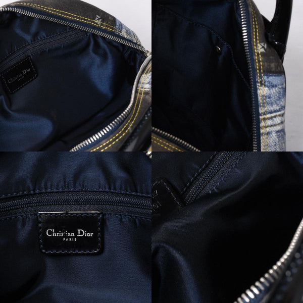 Christian Dior Double Saddle Bag BO H 0101 Denim Print Canvas Navy Good Condition Used 4a000754