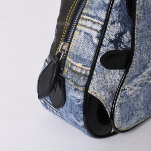 Christian Dior Double Saddle Bag BO H 0101 Denim Print Canvas Navy Good Condition Used 4a000754