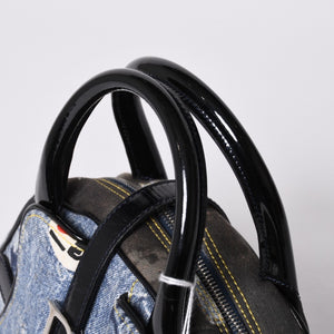 Christian Dior Double Saddle Bag BO H 0101 Denim Print Canvas Navy Good Condition Used 4a000754