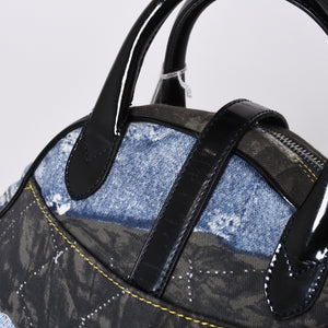 Christian Dior Double Saddle Bag BO H 0101 Denim Print Canvas Navy Good Condition Used 4a000754