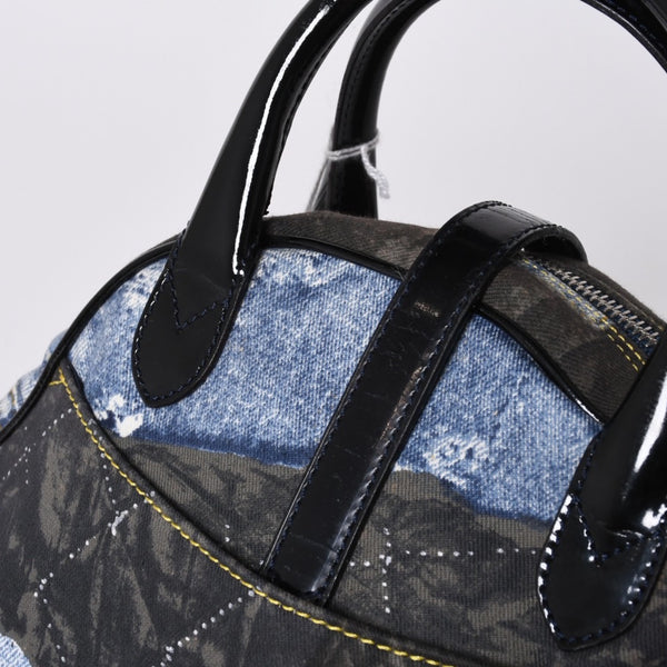 Christian Dior Double Saddle Bag BO H 0101 Denim Print Canvas Navy Good Condition Used 4a000754